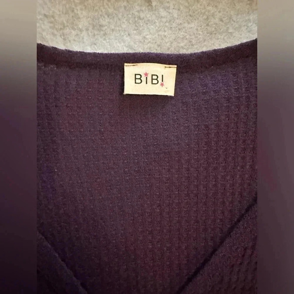 Bibi waffle purple gold olive long sleeve tie front top size M - Picture 4 of 6